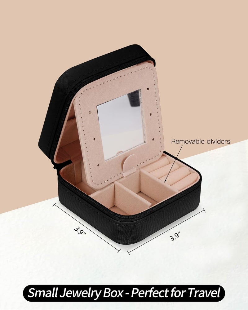 Uygafly Travel Jewelry Case - Personalized Jewelry Box for Women,Small Cute Jewelry Organizer Storage Aesthetic,Travel Essentials Birthday Gifts | Black,A - Image 5